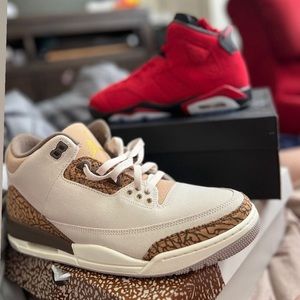 red Jordan size 6 female   Tan Jordan’s size 11 men’s